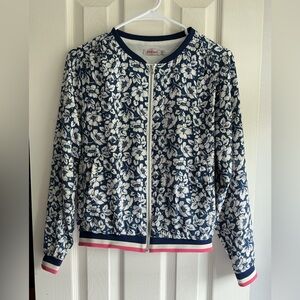 Cath Kidston Navy and White Floral Zip-Front Bomber Jacket